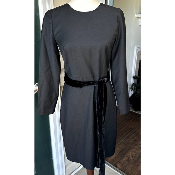 J. Crew Day to Night Dress Exeter Flannel Sz 0 Wool Sheath Silk Velvet Sash - Picture 2 of 8